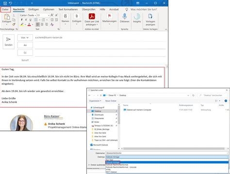 automatischer text outlook.